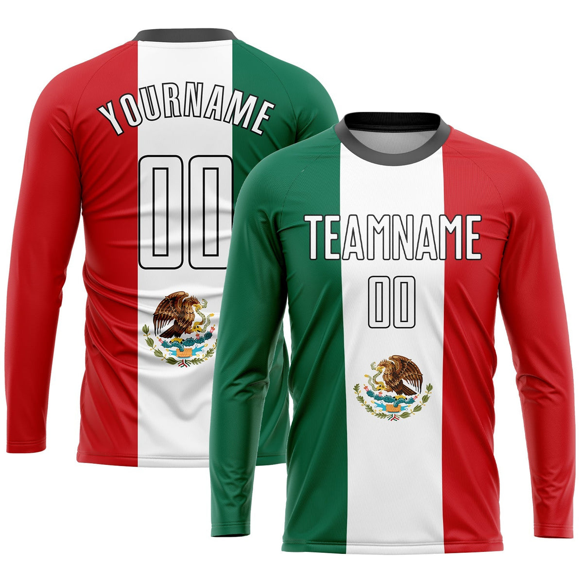 Custom Soccer Jersey - Kelly Green White Red-Black Sublimation Mexican Flag Uniform