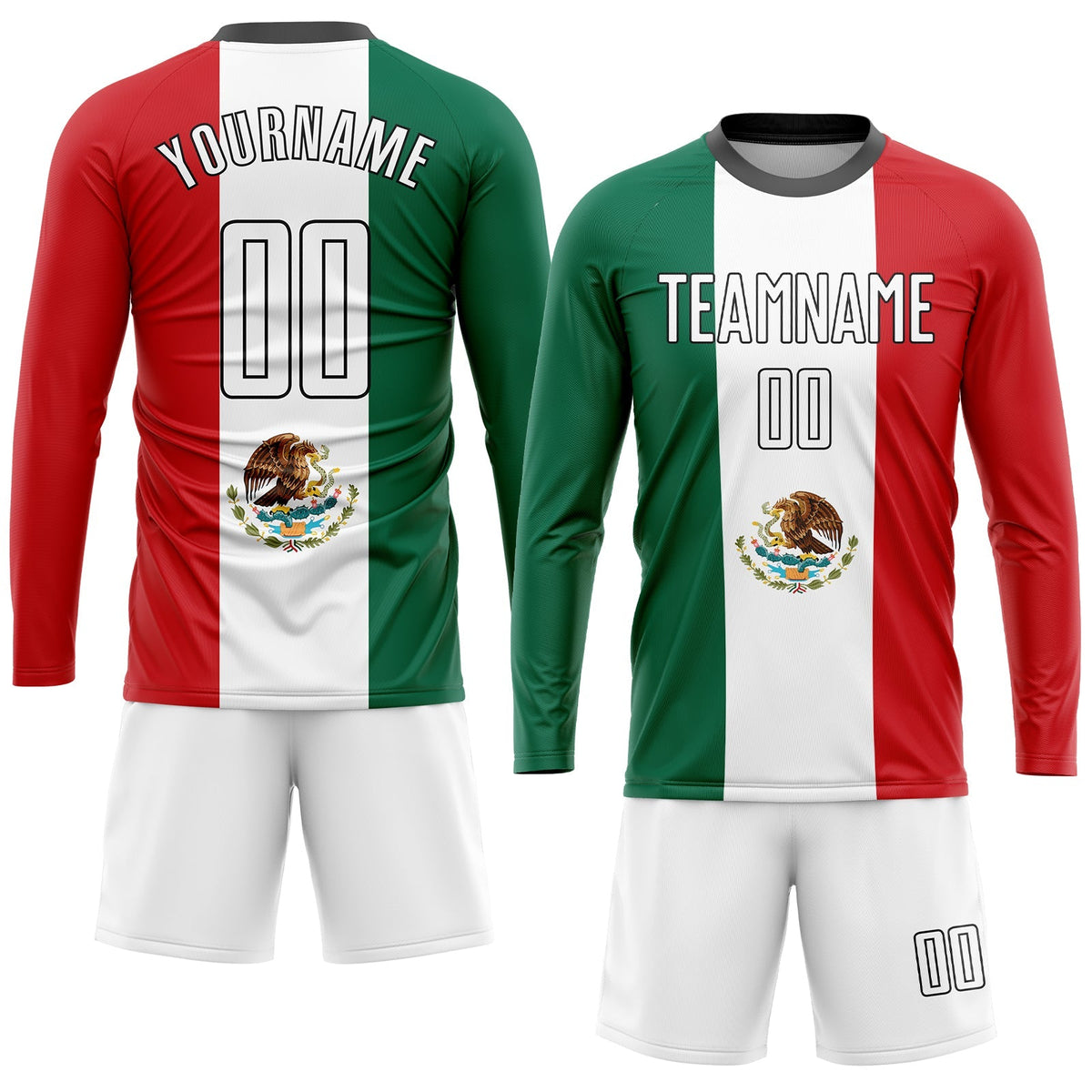 Custom Soccer Jersey - Kelly Green White Red-Black Sublimation Mexican Flag Uniform