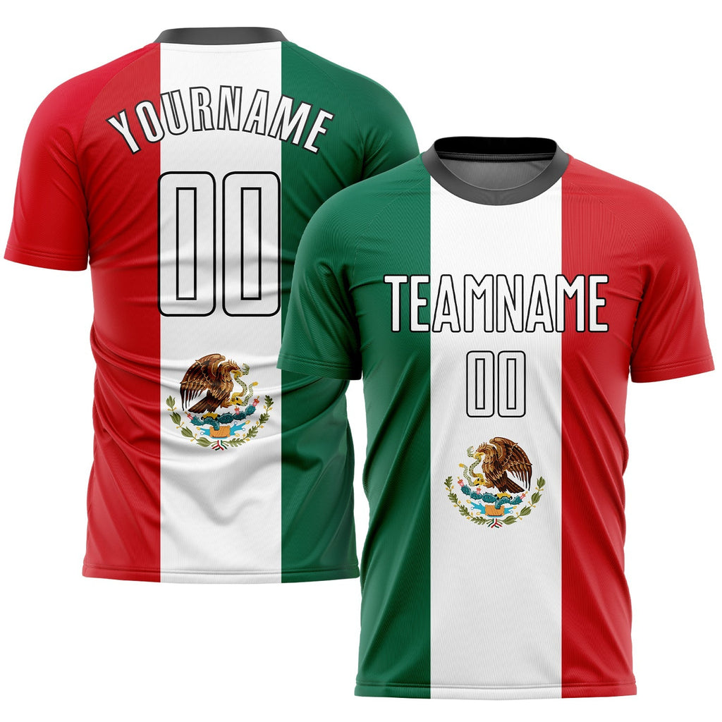 Custom Soccer Jersey - Kelly Green White Red-Black Sublimation Mexican Flag Uniform