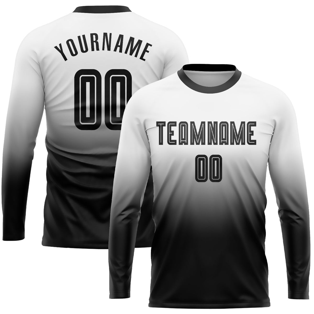 Custom Soccer Jersey - White Black Sublimation Long Sleeve Fade Fashion Uniform