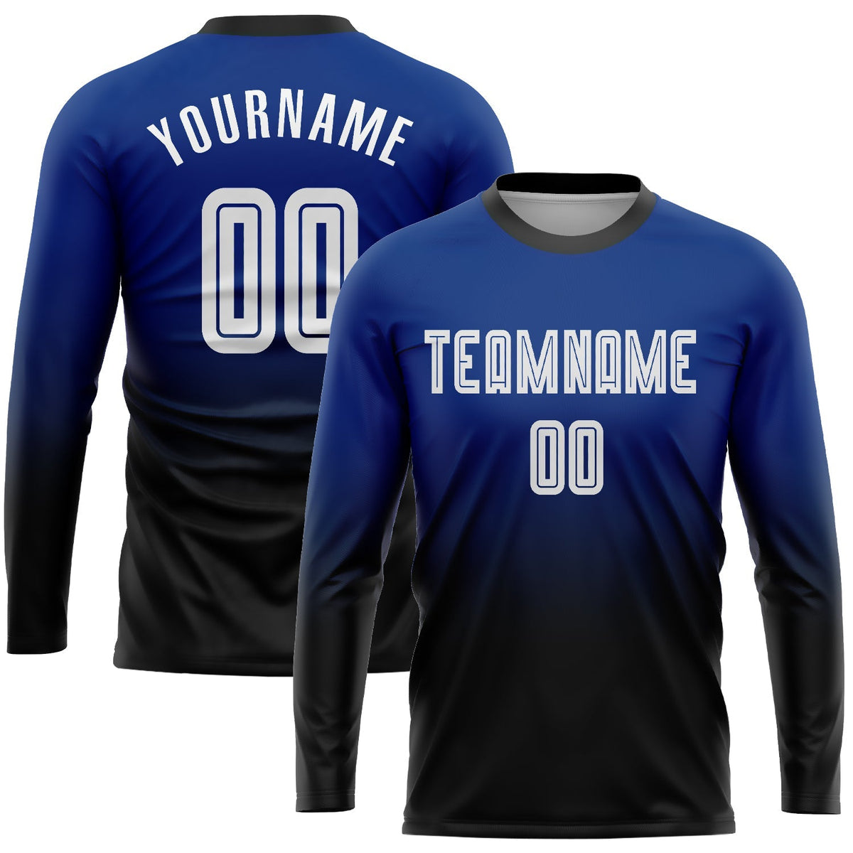 Custom Soccer Jersey - Royal White-Black Sublimation Long Sleeve Fade Fashion Uniform
