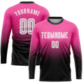 Custom Soccer Jersey - Pink White-Black Sublimation Long Sleeve Fade Fashion Uniform