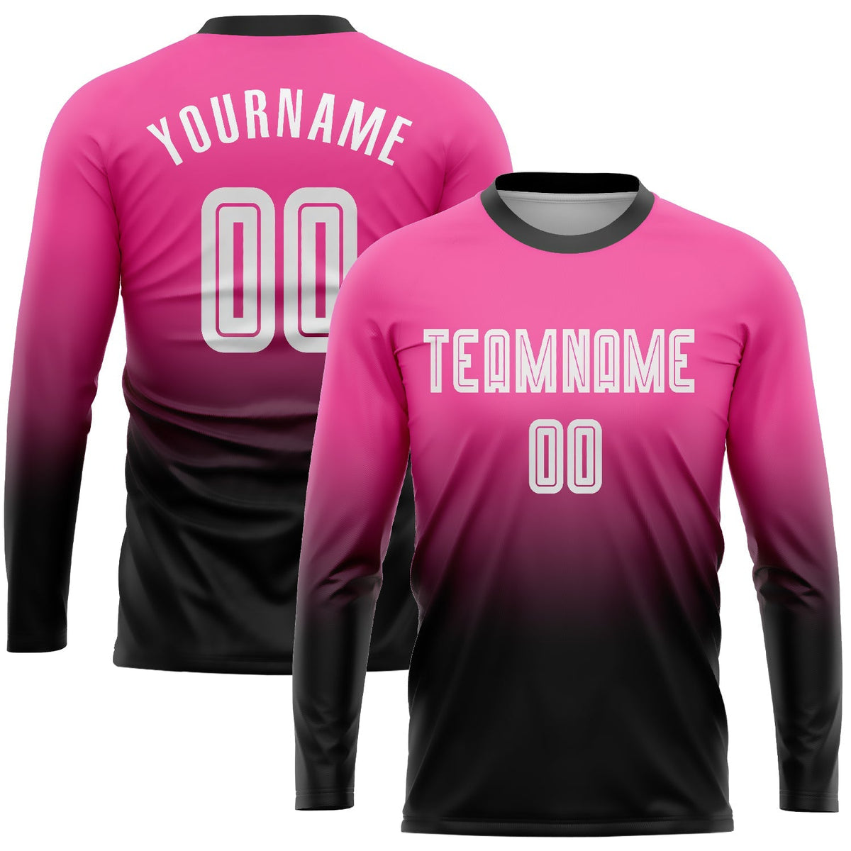 Custom Soccer Jersey - Pink White-Black Sublimation Long Sleeve Fade Fashion Uniform