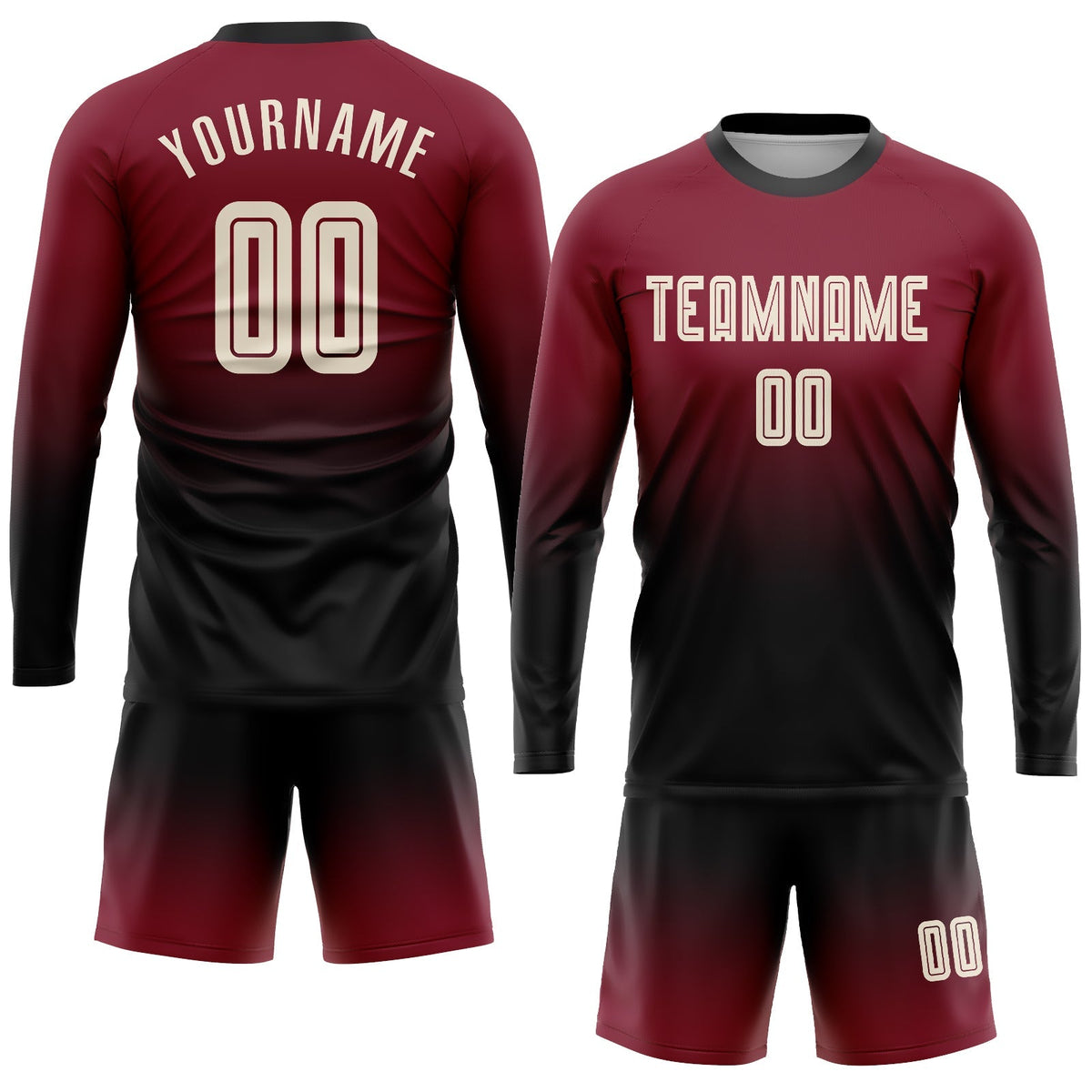 Custom Soccer Jersey - Crimson Cream-Black Sublimation Long Sleeve Fade Fashion Uniform