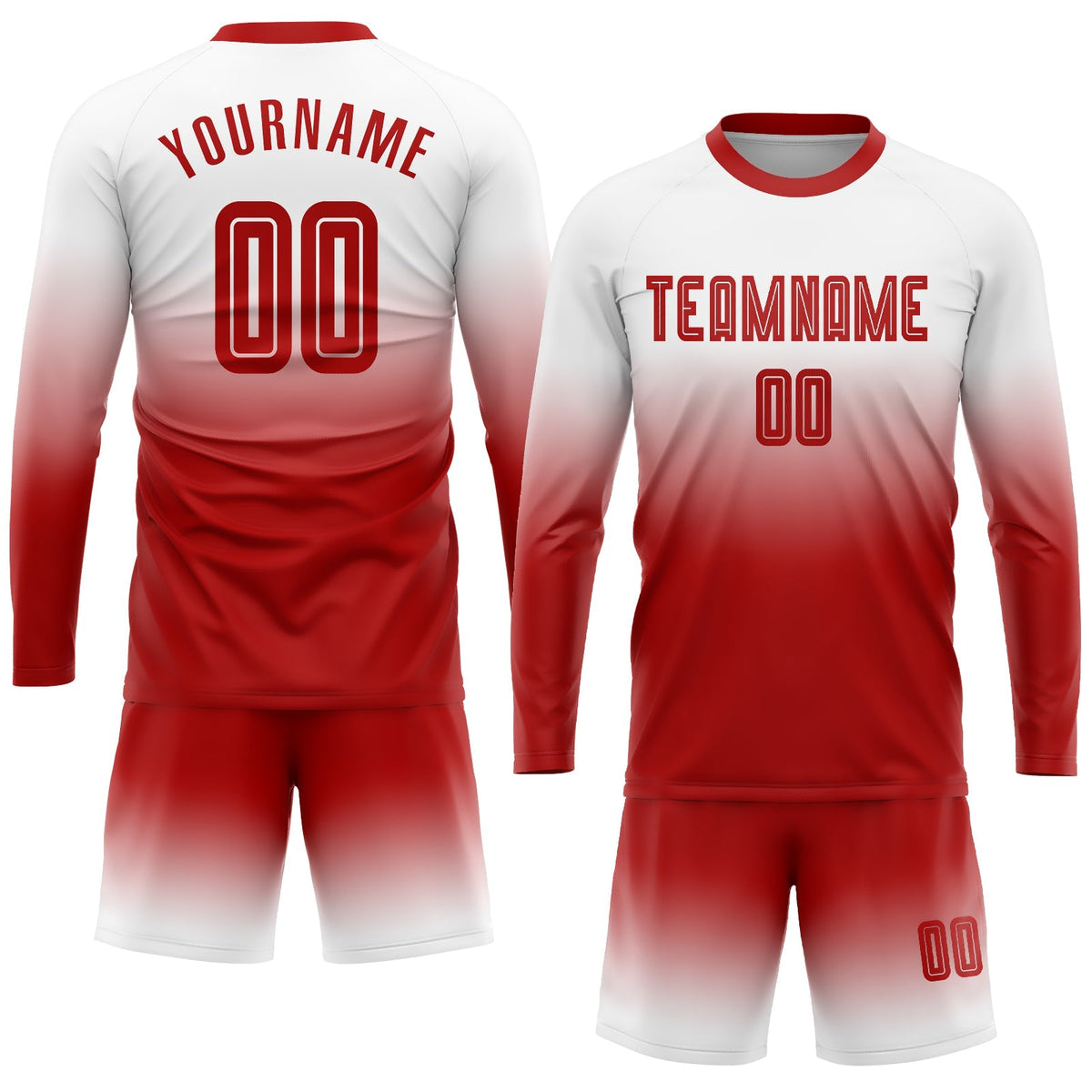 Custom Soccer Jersey - White Red Sublimation Long Sleeve Fade Fashion Uniform