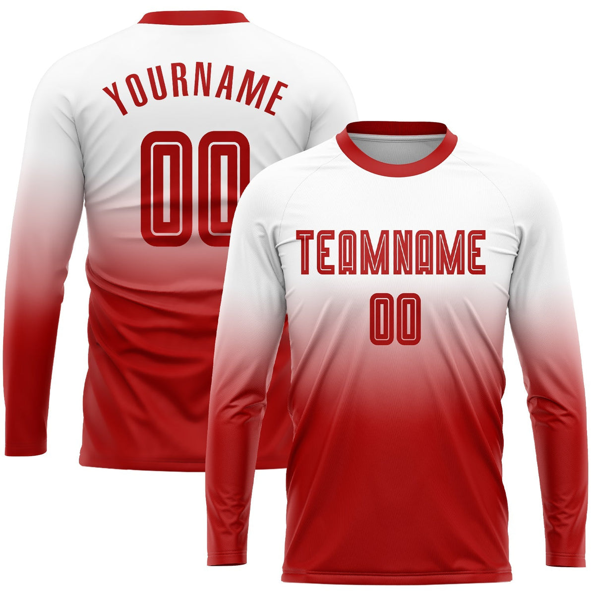 Custom Soccer Jersey - White Red Sublimation Long Sleeve Fade Fashion Uniform