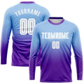 Custom Soccer Jersey - Light Blue White-Purple Sublimation Long Sleeve Fade Fashion Uniform