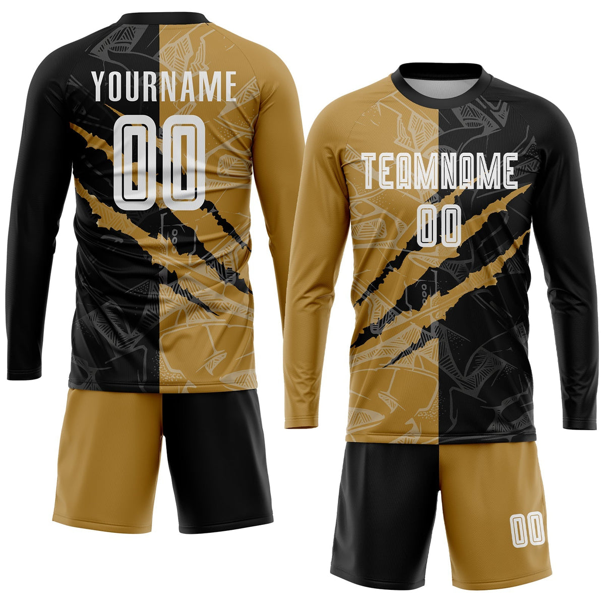 Custom Soccer Jersey - Graffiti Pattern White Black-Old Gold Scratch Sublimation Uniform
