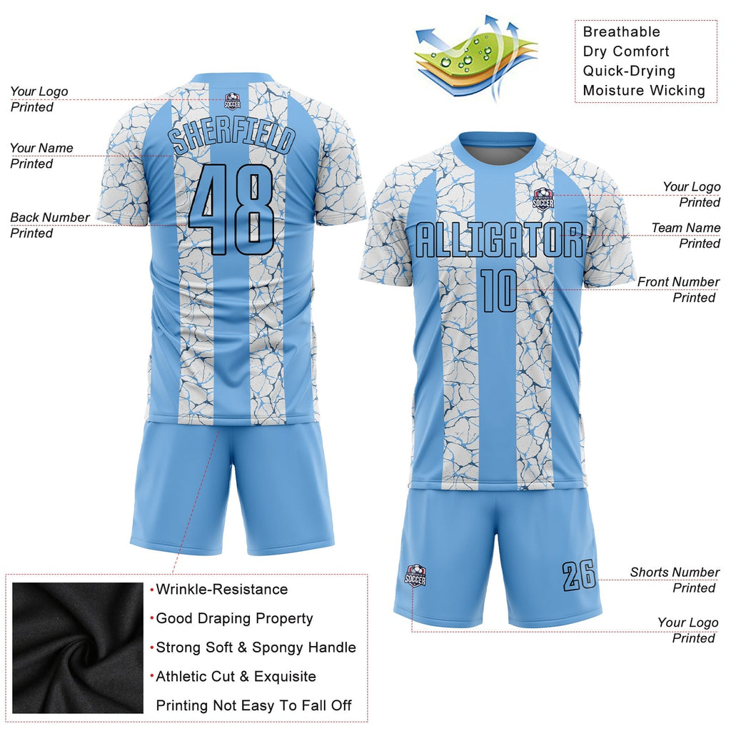Custom Soccer Jersey - Light Blue Black-White Sublimation Uniform