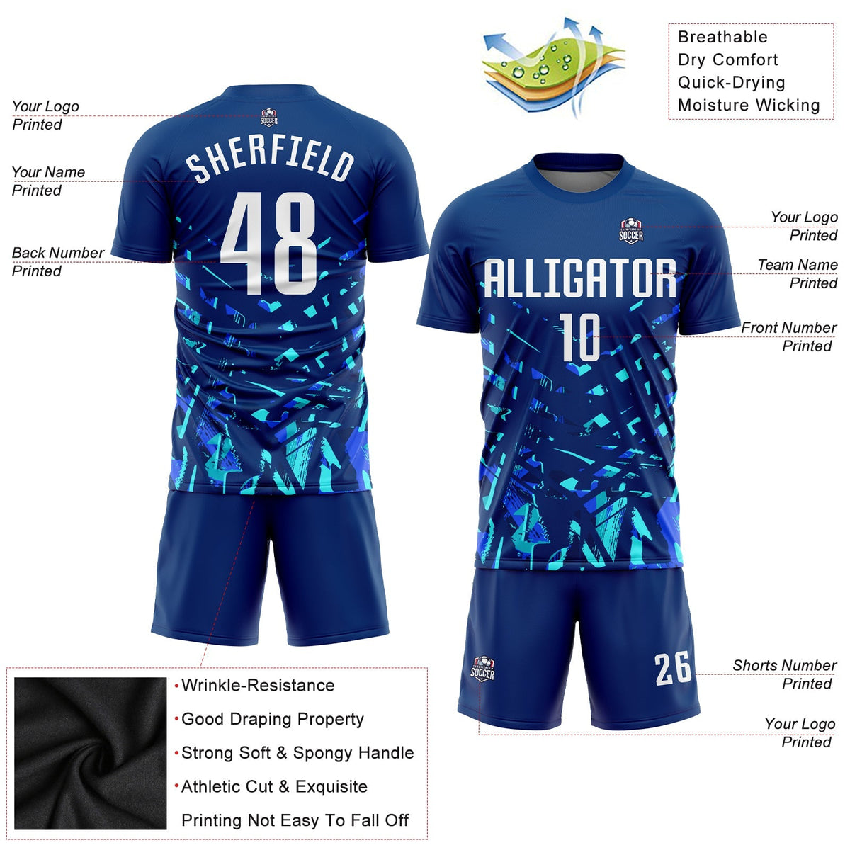 Custom Soccer Jersey - Royal White-Lakes Blue Sublimation Uniform