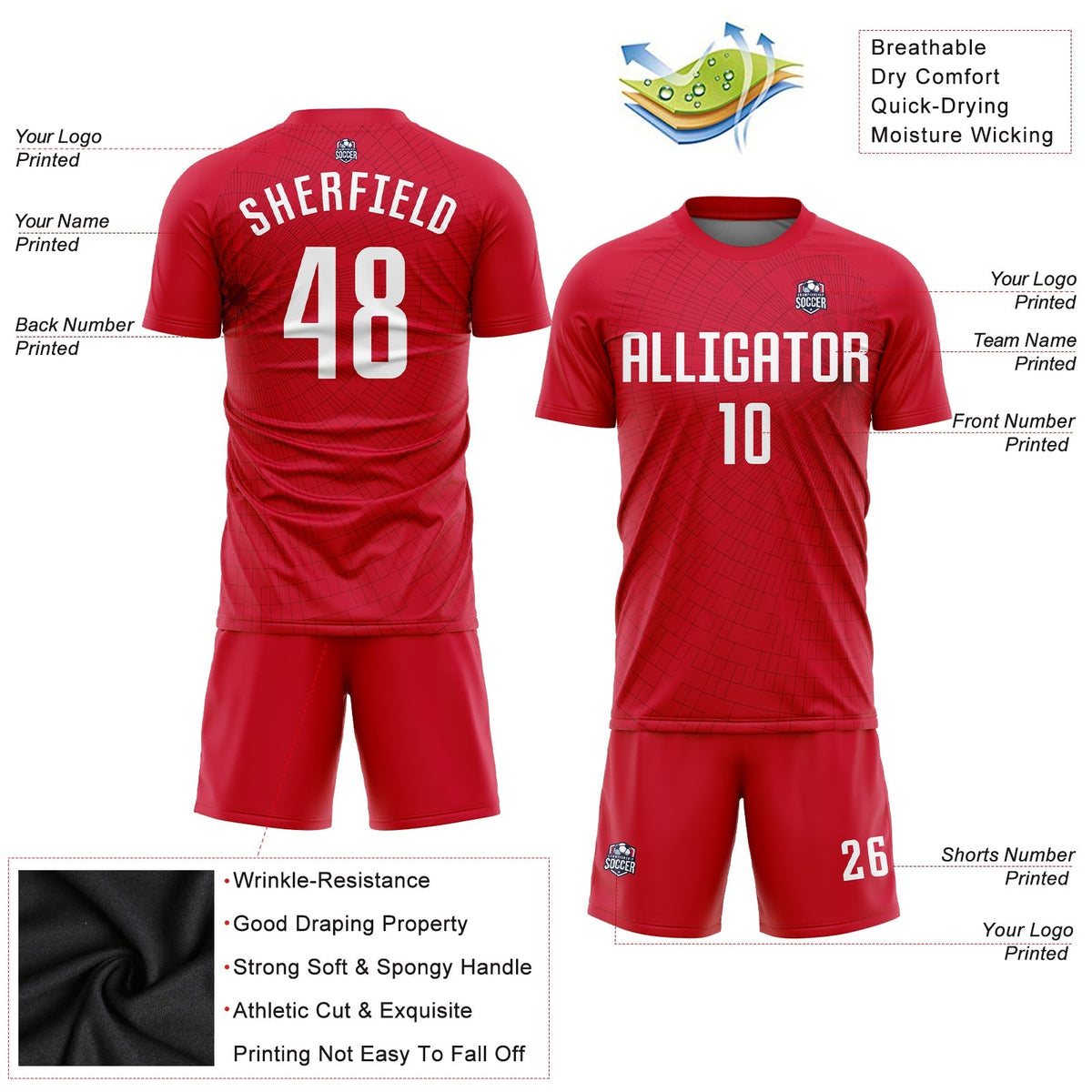 Custom Soccer Jersey - Red White Sublimation Uniform - Style Soccer0512