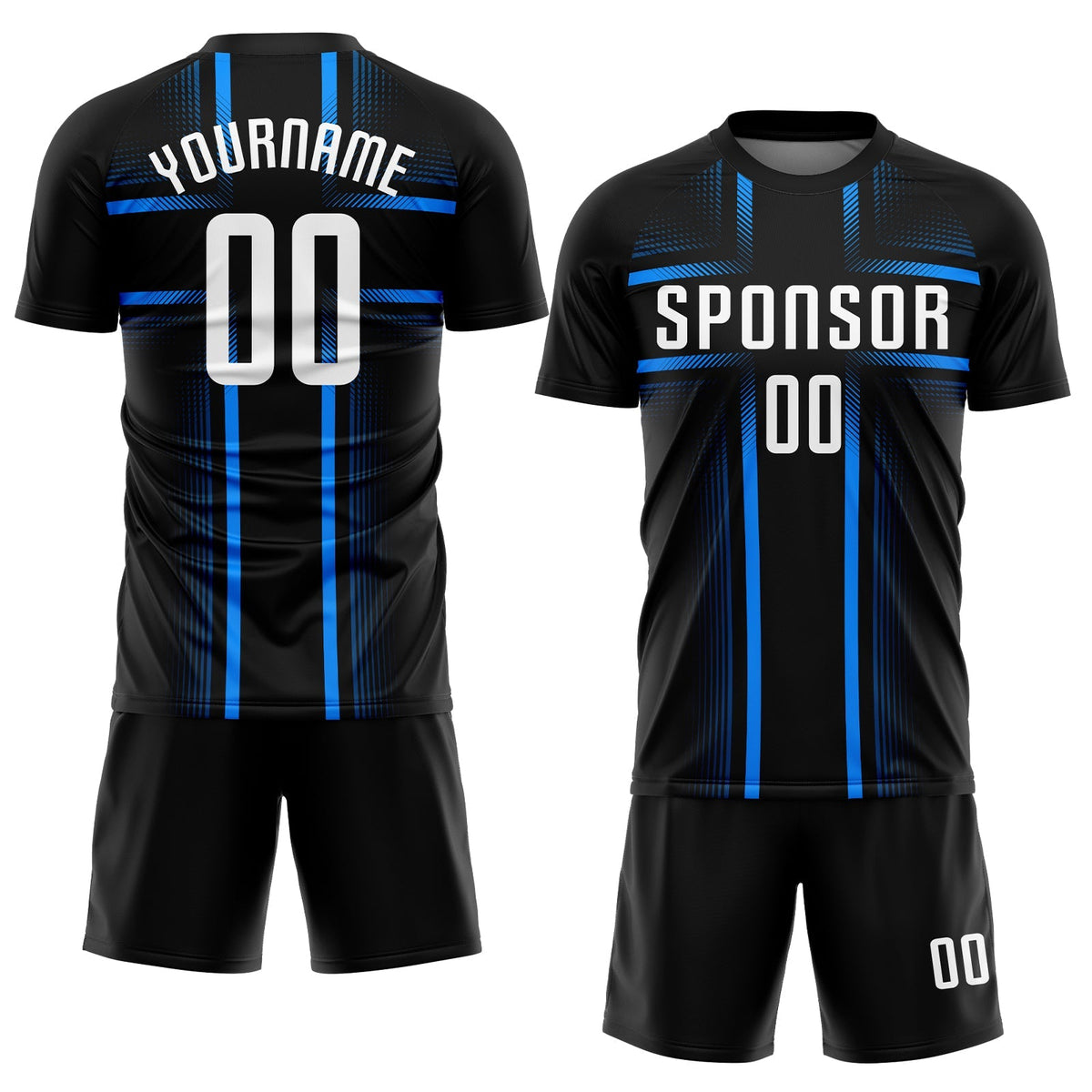 Custom Soccer Jersey - Black White-Light Blue Sublimation Uniform - Style Soccer0522