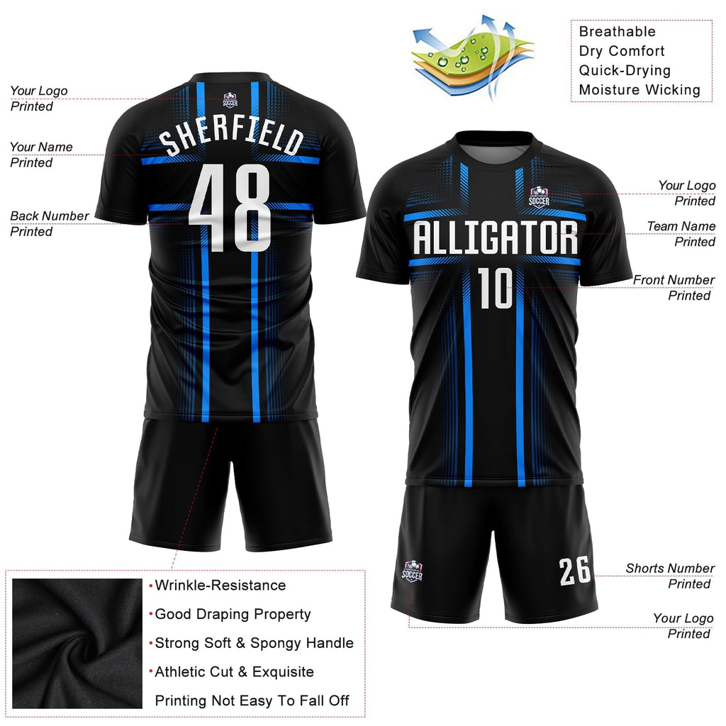 Custom Soccer Jersey - Black White-Light Blue Sublimation Uniform - Style Soccer0522