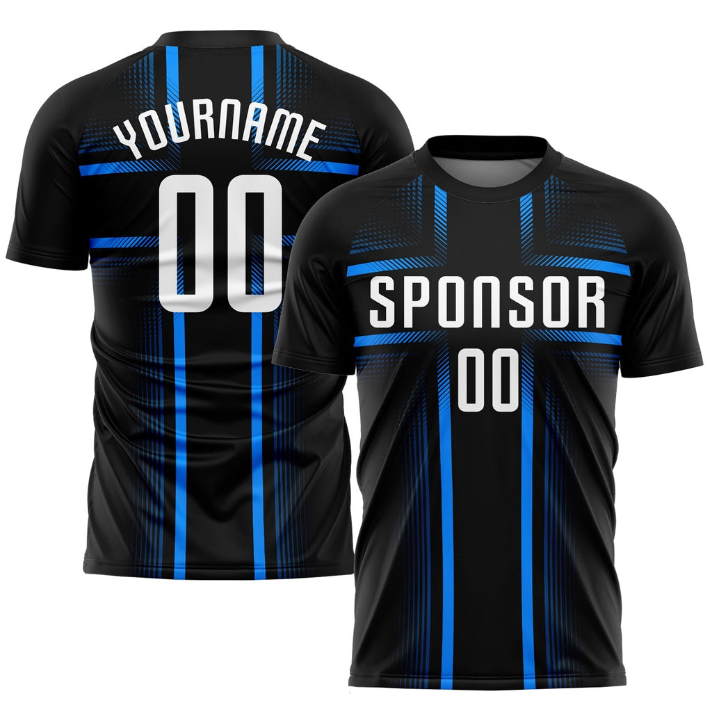 Custom Soccer Jersey - Black White-Light Blue Sublimation Uniform - Style Soccer0522