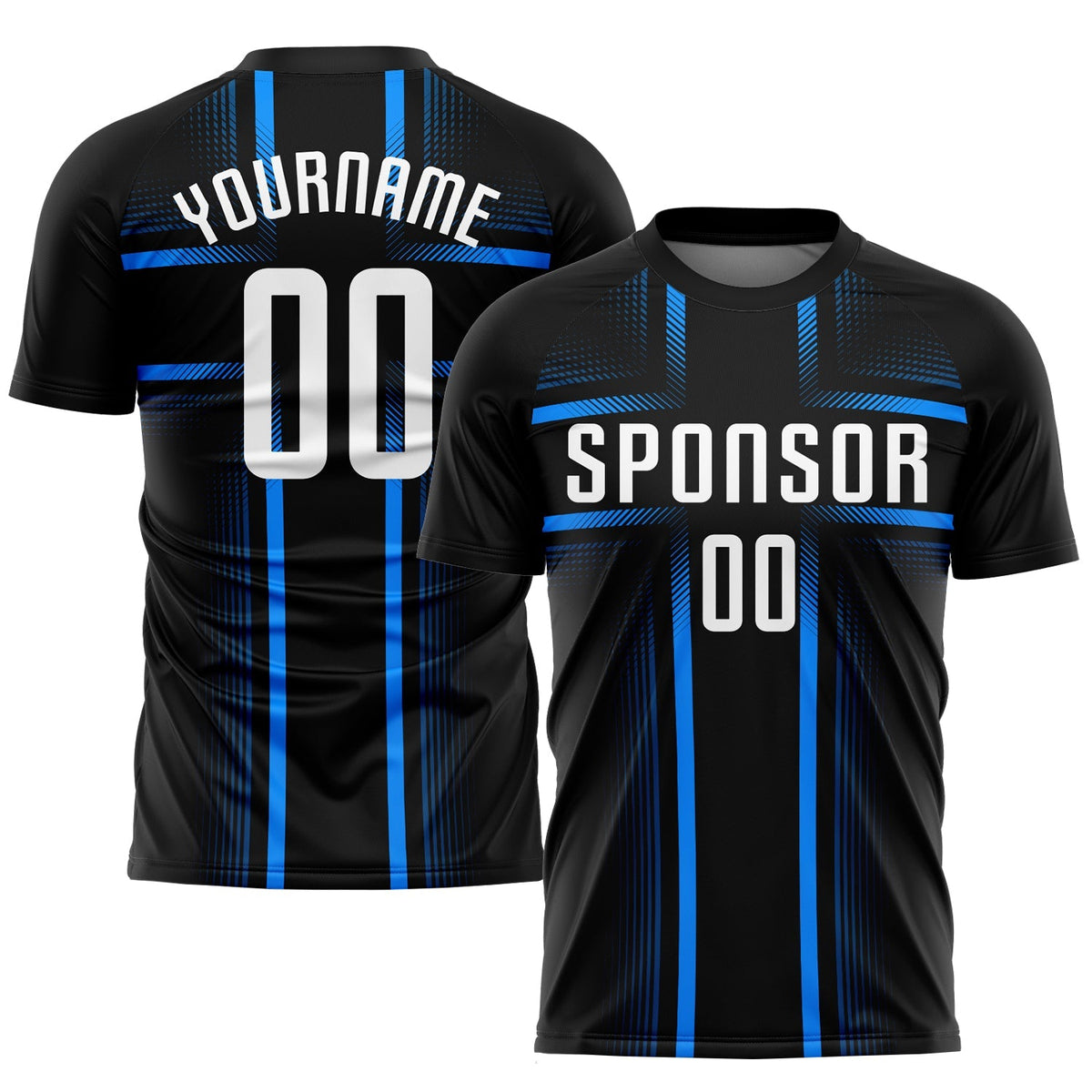 Custom Soccer Jersey - Black White-Light Blue Sublimation Uniform - Style Soccer0522