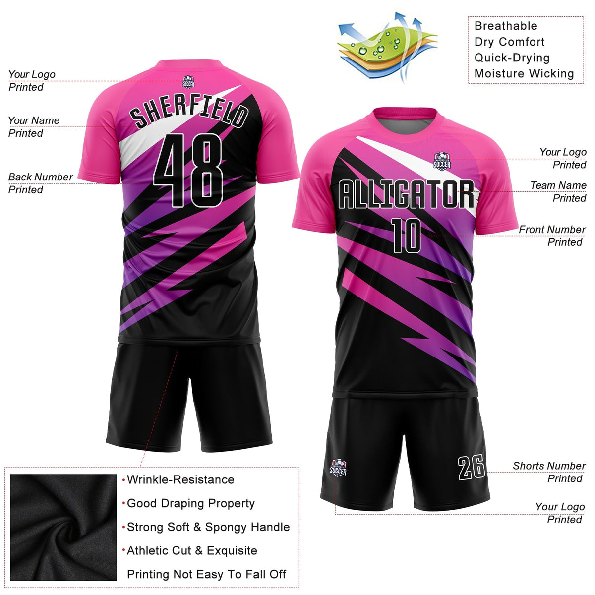 Custom Soccer Jersey - Pink Black-White Sublimation Uniform - Style Soccer0551