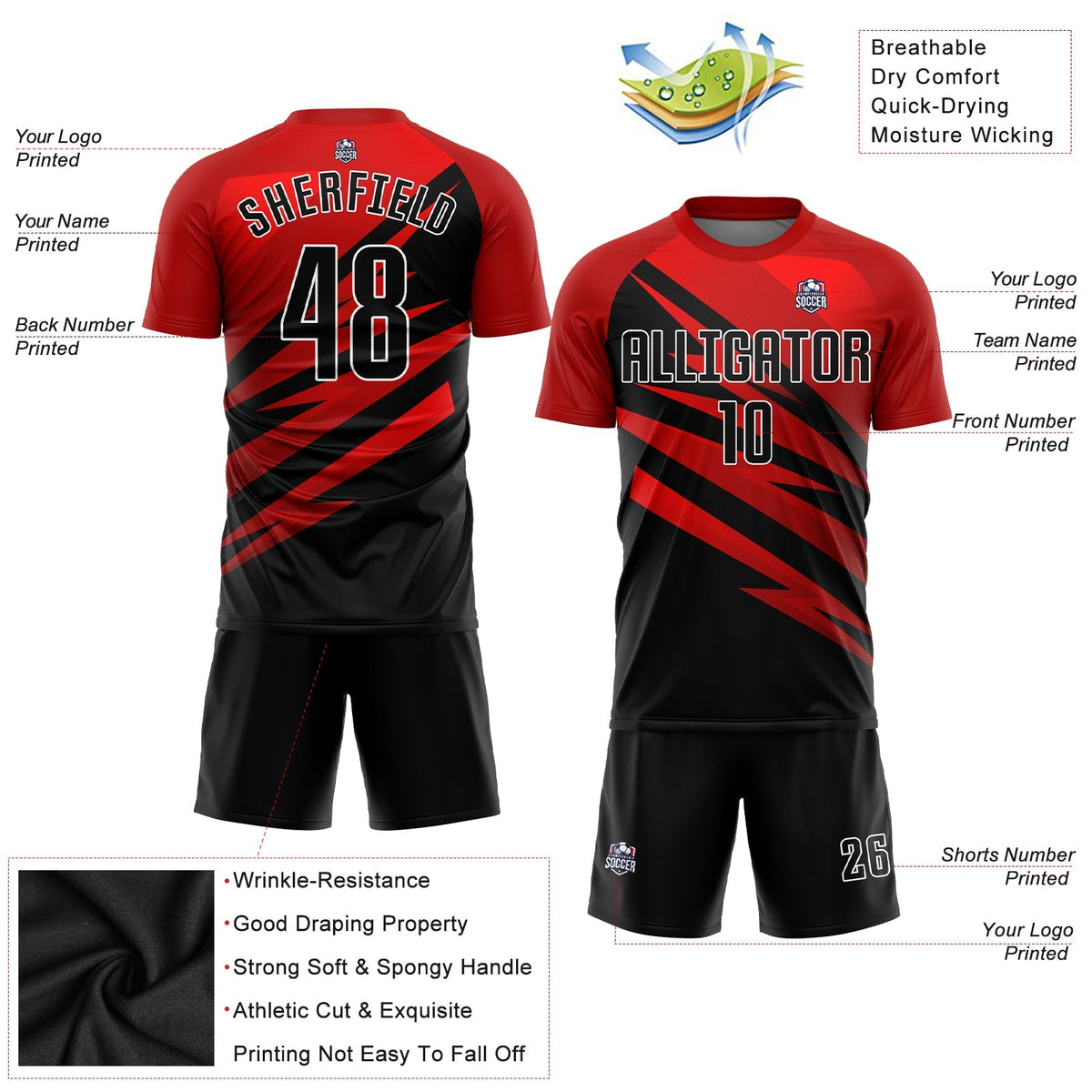 Custom Soccer Jersey - Red Black-White Sublimation Uniform - Style Soccer0552