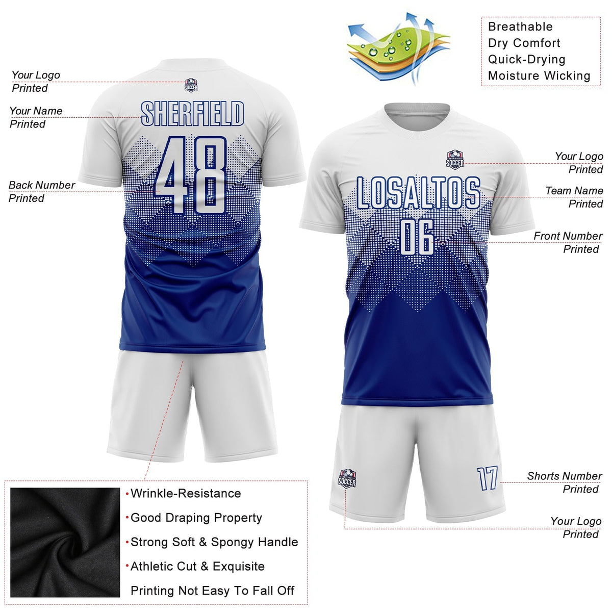 Custom Soccer Jersey - Royal White Sublimation Uniform - Style Soccer0585