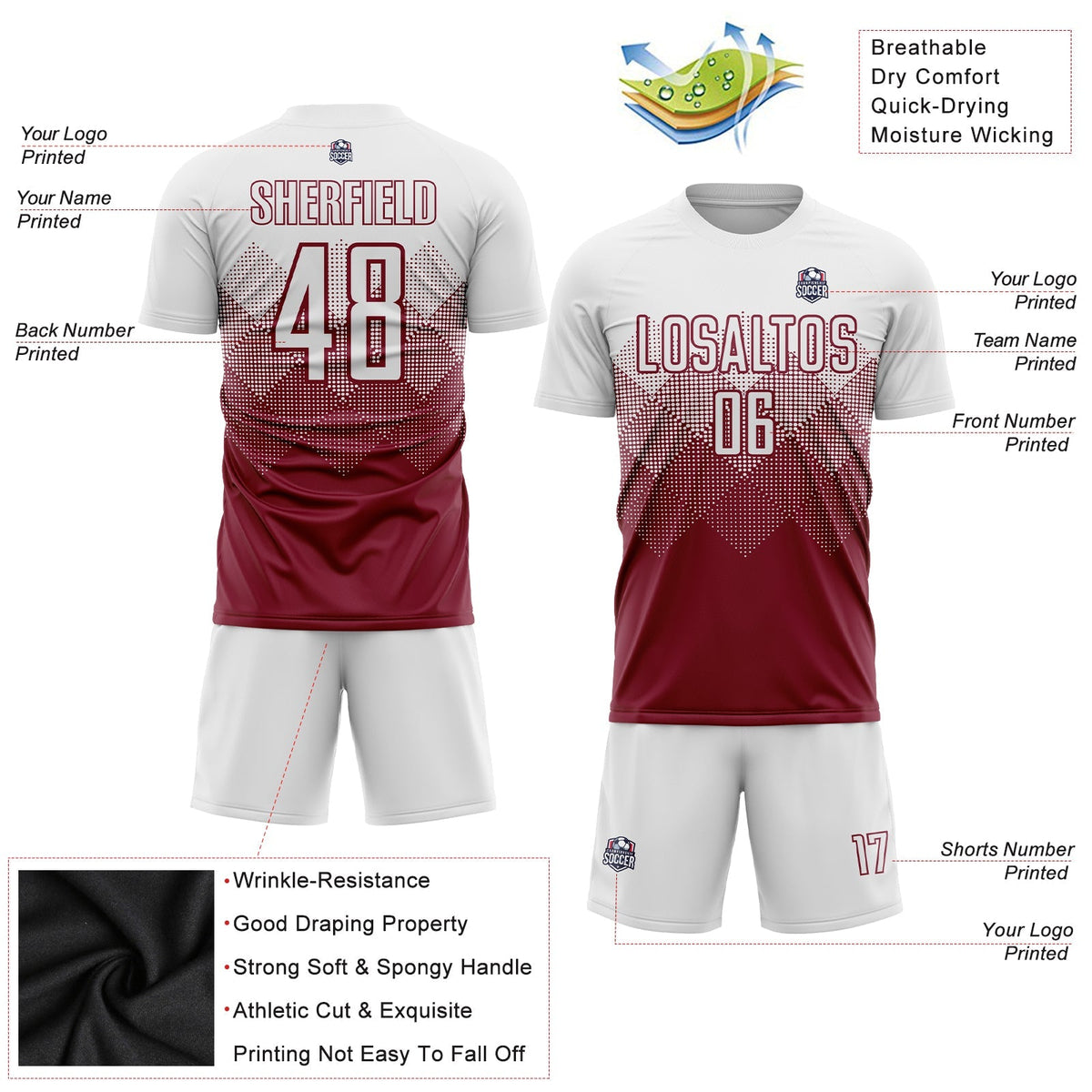Custom Soccer Jersey - Crimson White Sublimation Uniform