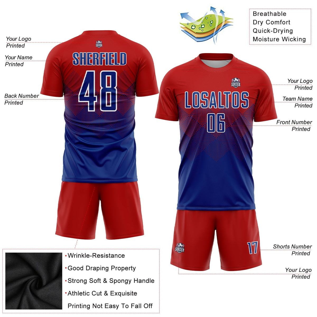Custom Soccer Jersey - Red Royal-White Sublimation Uniform - Style Soccer0605