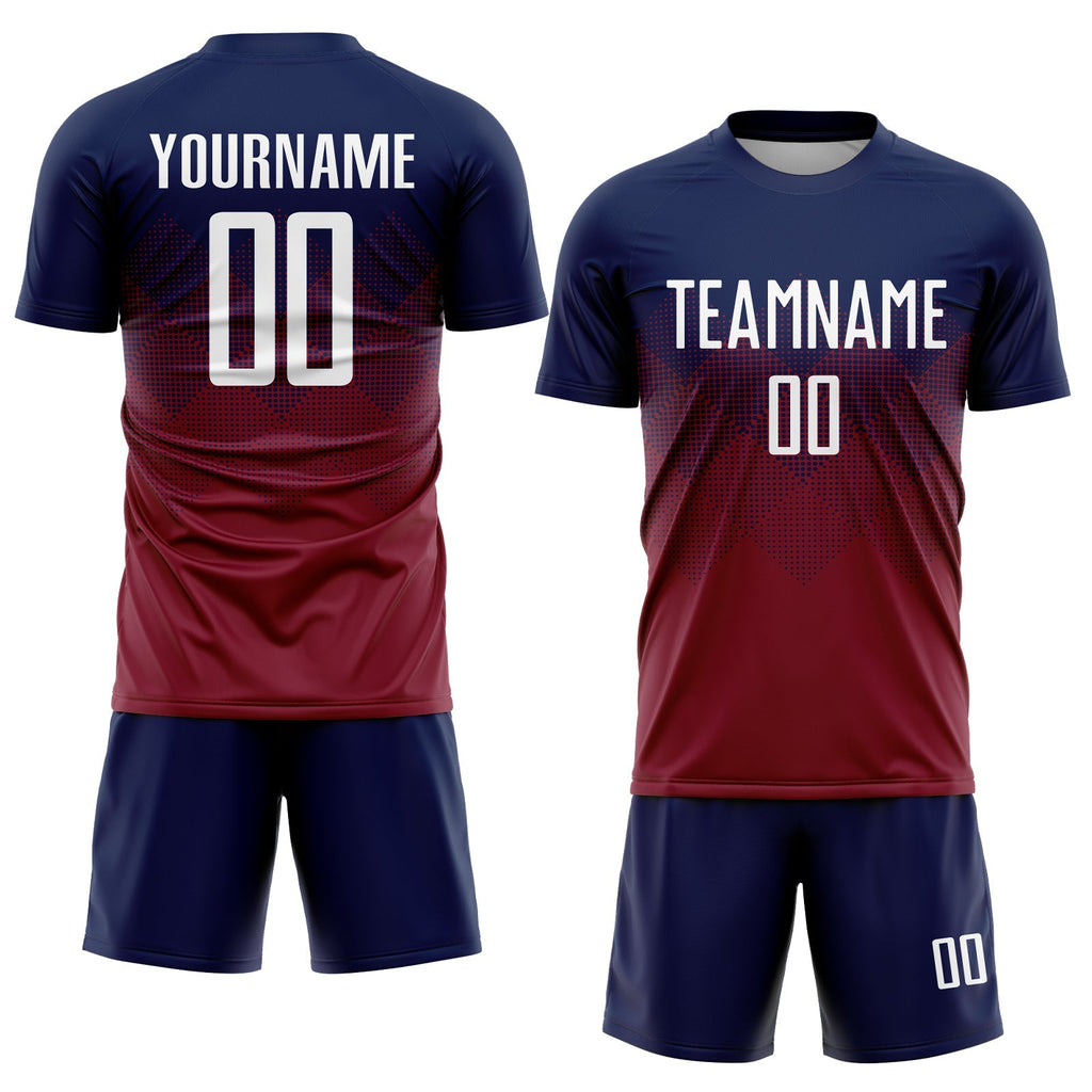 Custom Soccer Jersey - Navy White-Crimson Sublimation Uniform