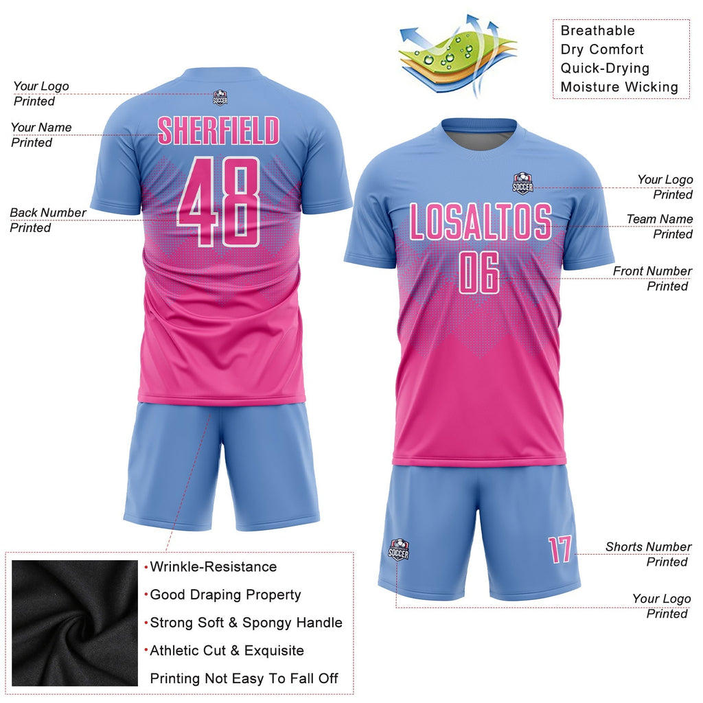 Custom Soccer Jersey - Light Blue Pink-White Sublimation Uniform - Style Soccer0676