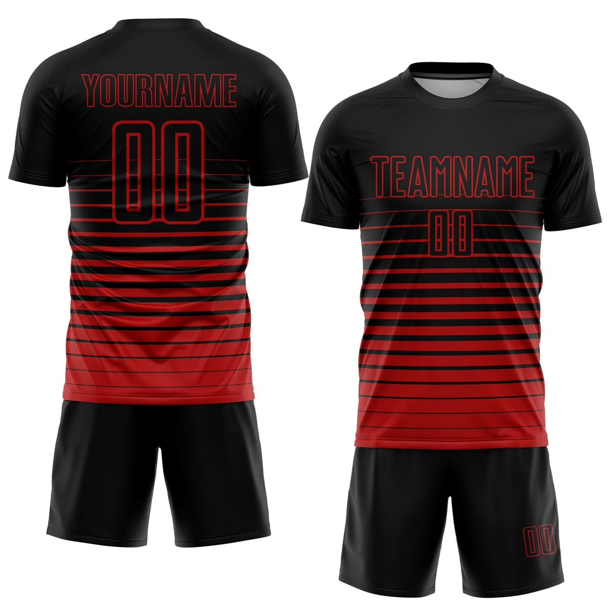 Custom Soccer Jersey - Black Red Pinstripe Fade Fashion Sublimation Uniform