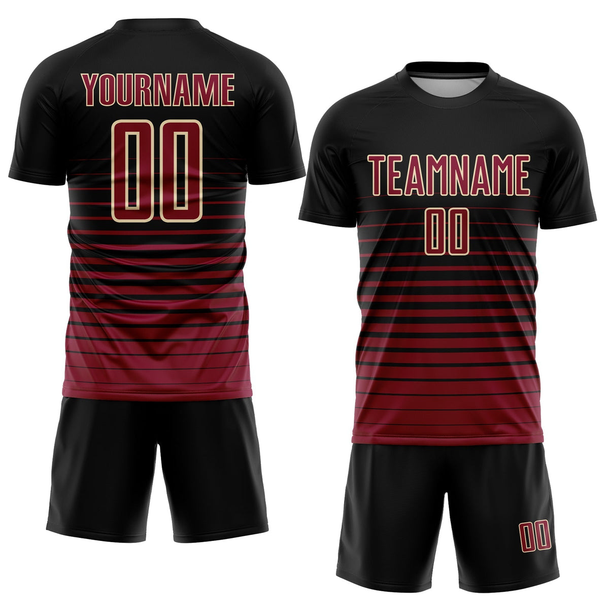 Custom Soccer Jersey - Black Maroon-Cream Pinstripe Fade Fashion Sublimation Uniform