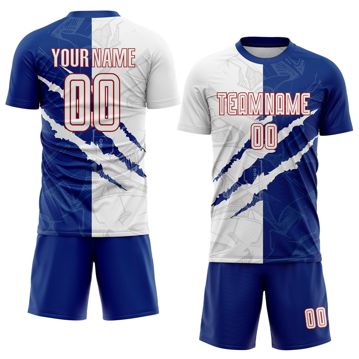 Custom Soccer Jersey - Graffiti Pattern White Royal-Red Scratch Sublimation Uniform