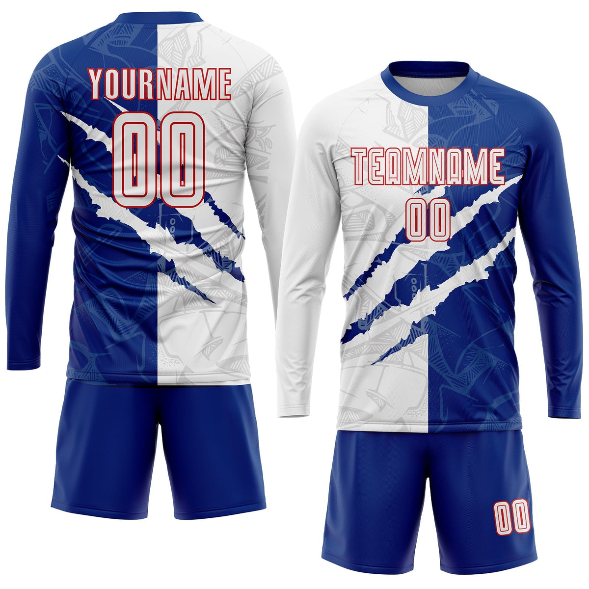 Custom Soccer Jersey - Graffiti Pattern White Royal-Red Scratch Sublimation Uniform
