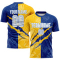 Custom Soccer Jersey - Graffiti Pattern White Royal Yellow-Light Blue Scratch Sublimation Uniform