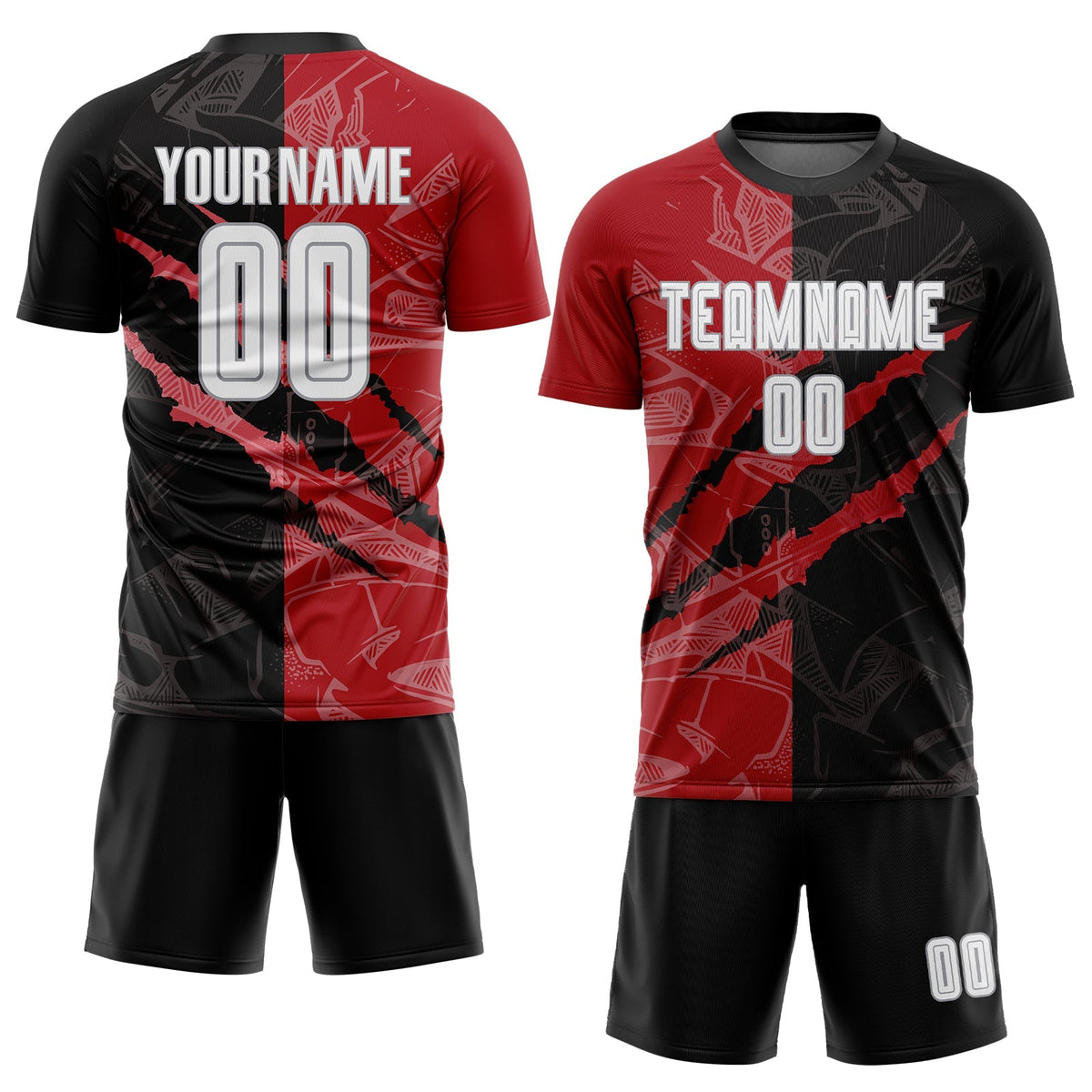 Custom Soccer Jersey - Graffiti Pattern White Black Red-Gray Scratch Sublimation Uniform