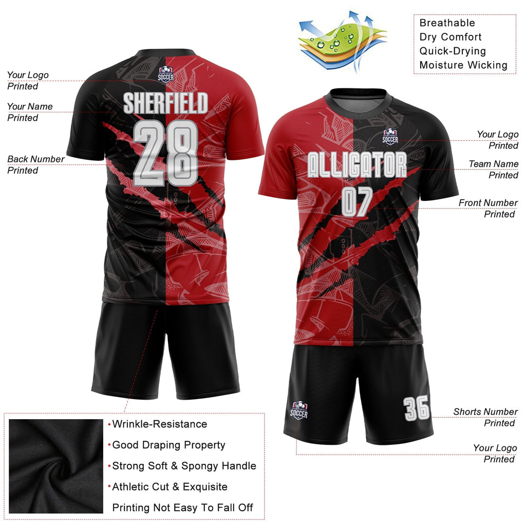 Custom Soccer Jersey - Graffiti Pattern White Black Red-Gray Scratch Sublimation Uniform