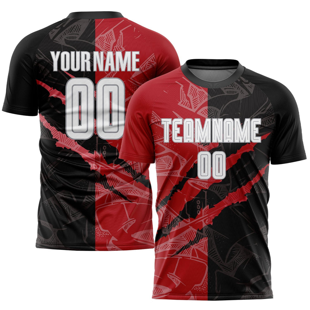 Custom Soccer Jersey - Graffiti Pattern White Black Red-Gray Scratch Sublimation Uniform