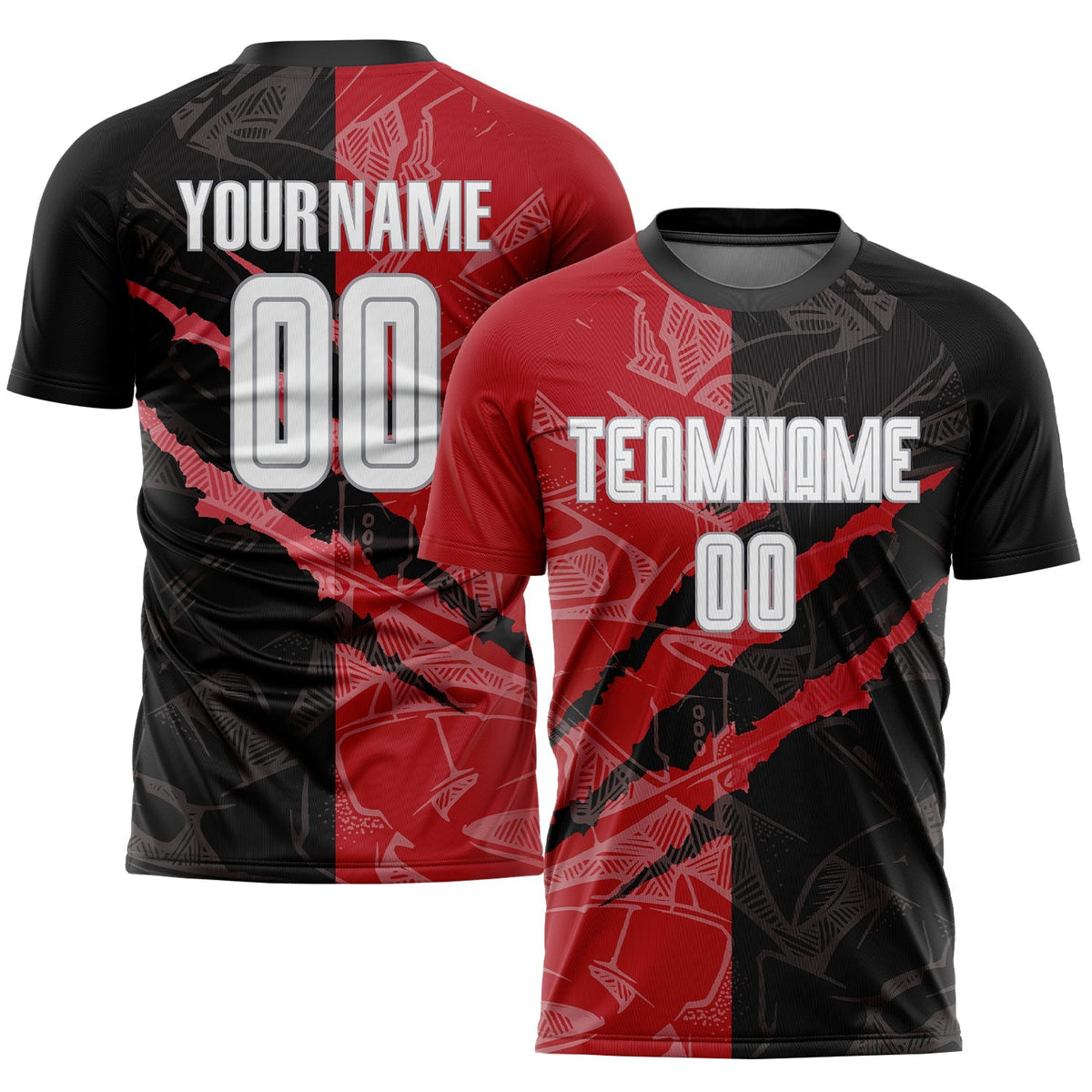Custom Soccer Jersey - Graffiti Pattern White Black Red-Gray Scratch Sublimation Uniform