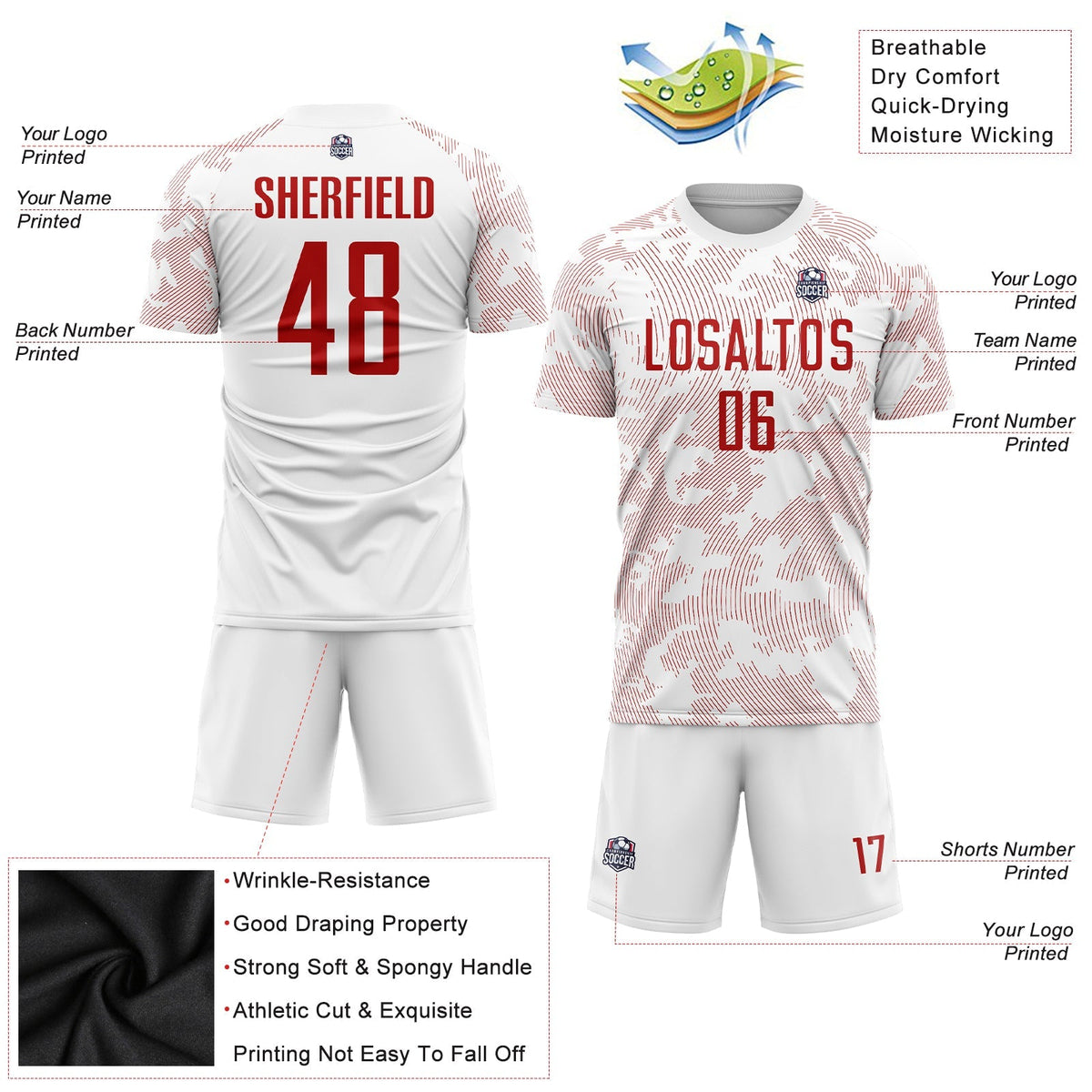 Custom Soccer Jersey - White Red Sublimation Uniform - Style Soccer0780