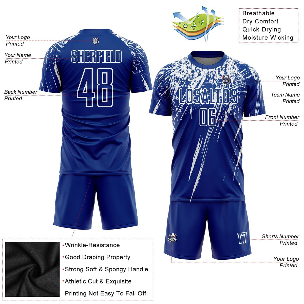 Custom Soccer Jersey - Royal White Sublimation Uniform - Style Soccer0809