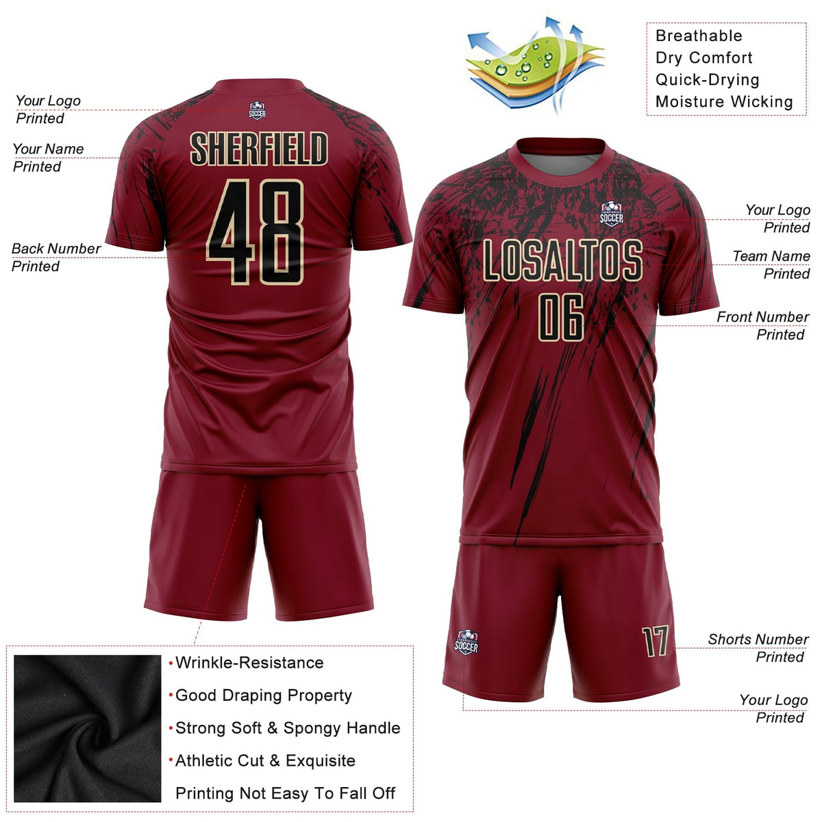 Custom Soccer Jersey - Crimson Black-Cream Sublimation Uniform