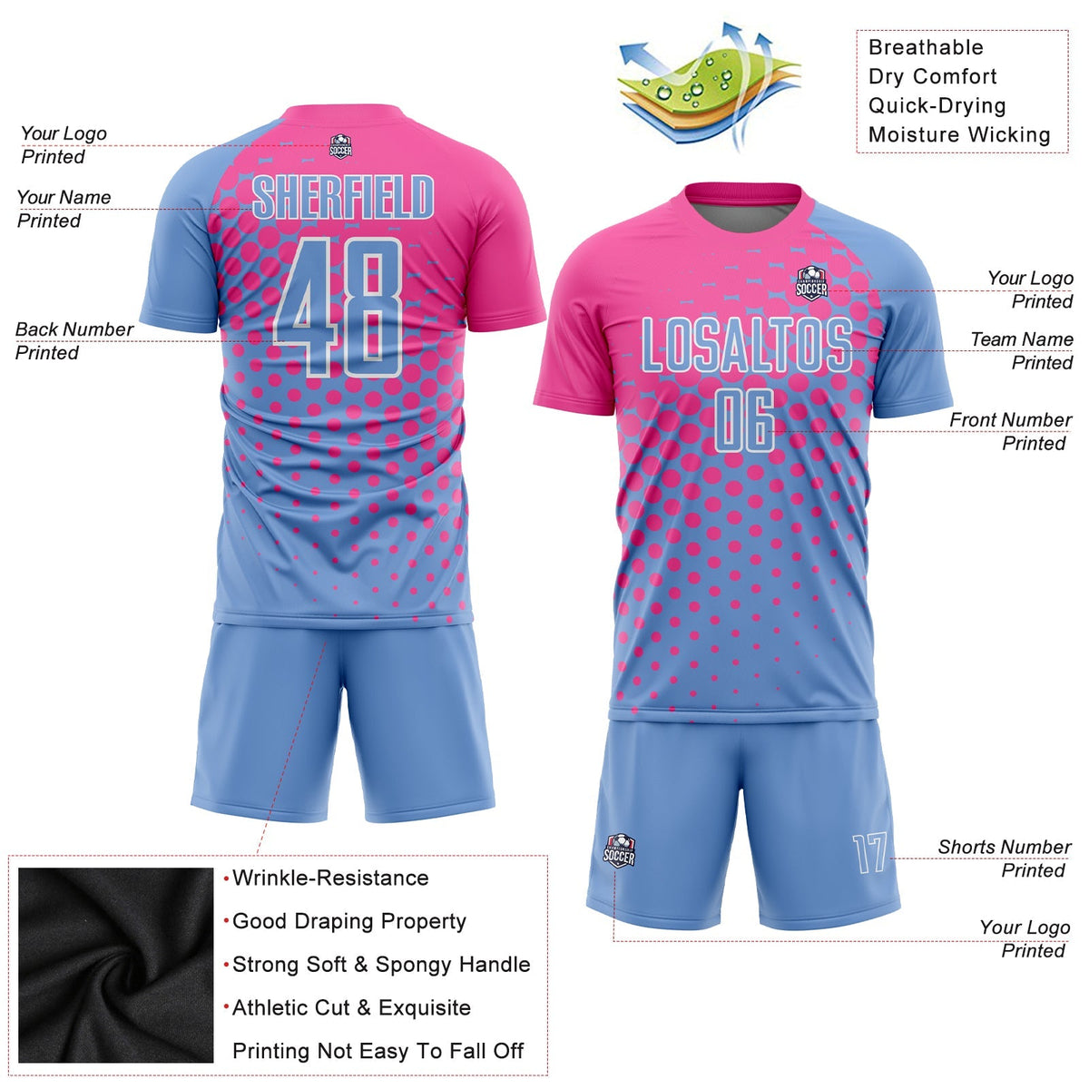Custom Soccer Jersey - Light Blue Pink-White Sublimation Uniform - Style Soccer0881
