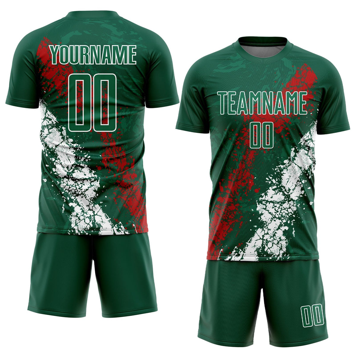 Custom Soccer Jersey - Green Red-White Sublimation Mexico Uniform