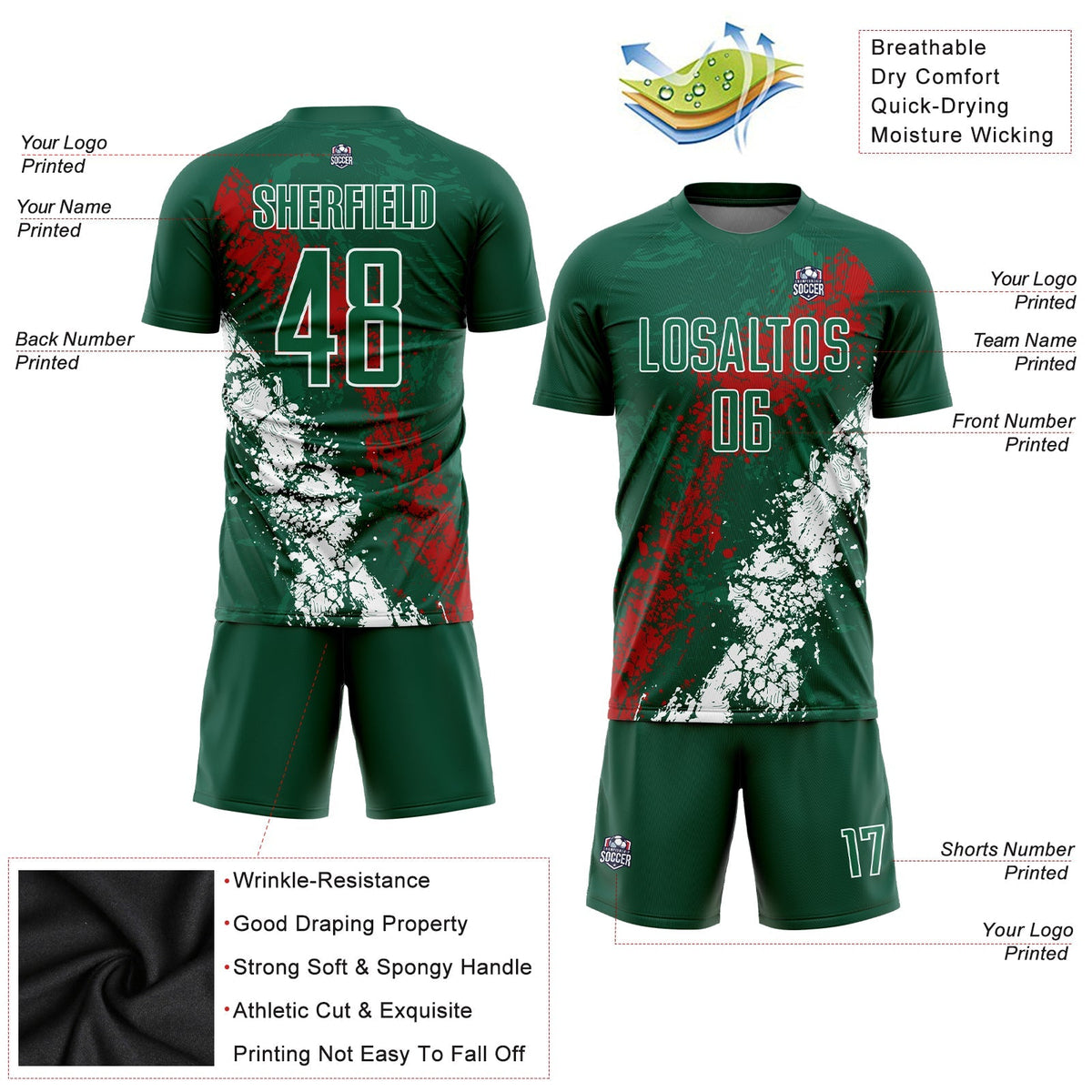 Custom Soccer Jersey - Green Red-White Sublimation Mexico Uniform