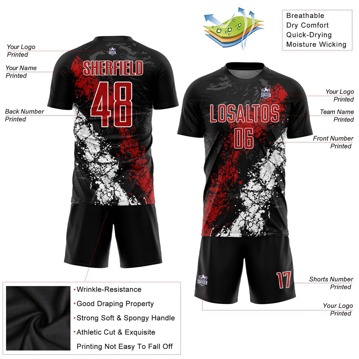 Custom Soccer Jersey - Black Red-White Sublimation Uniform