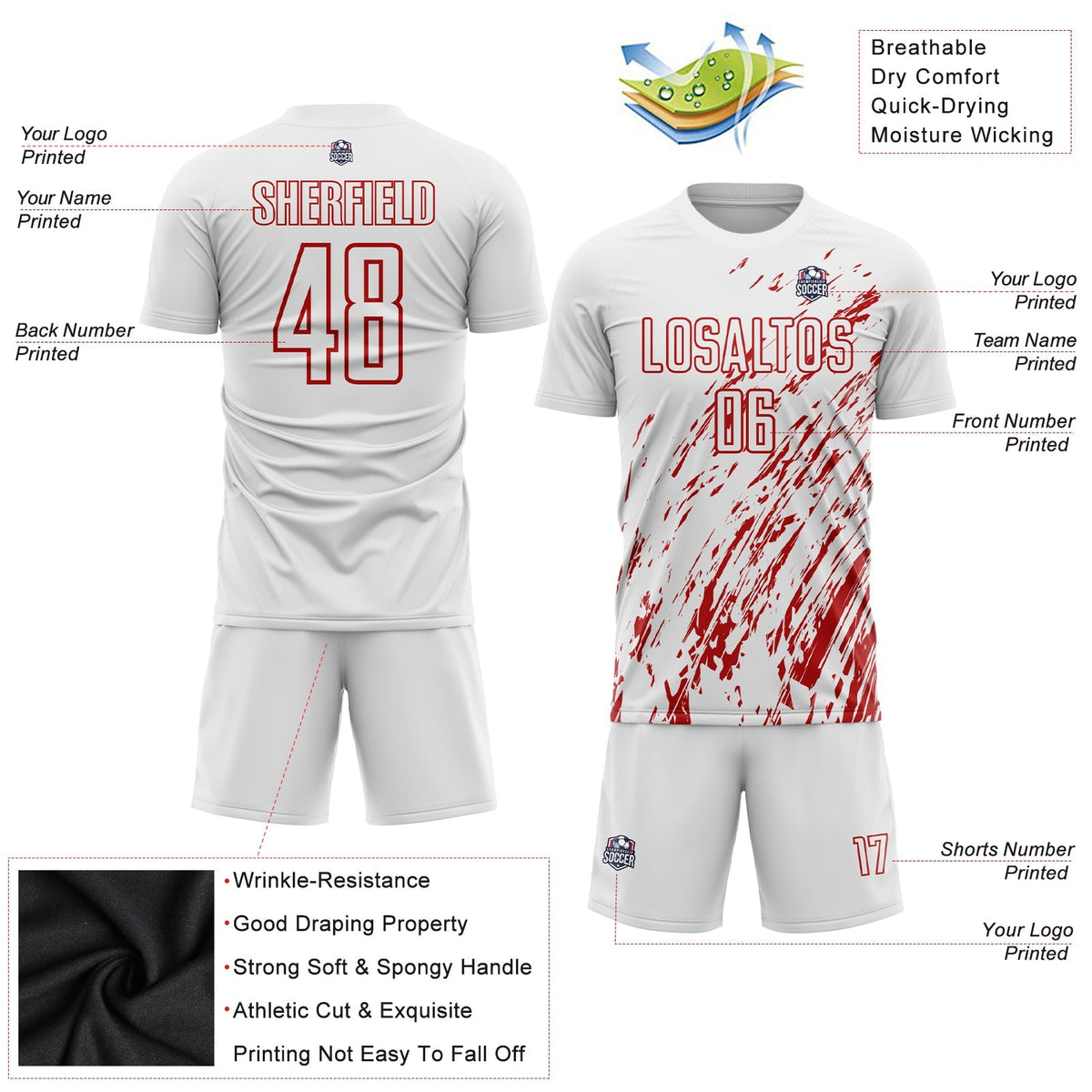 Custom Soccer Jersey - White Red Sublimation Uniform - Style Soccer0973
