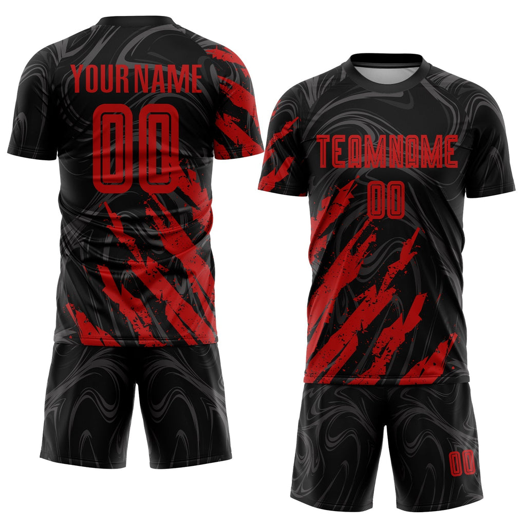 Custom Soccer Jersey - Black Red Sublimation Uniform - Style Soccer0985