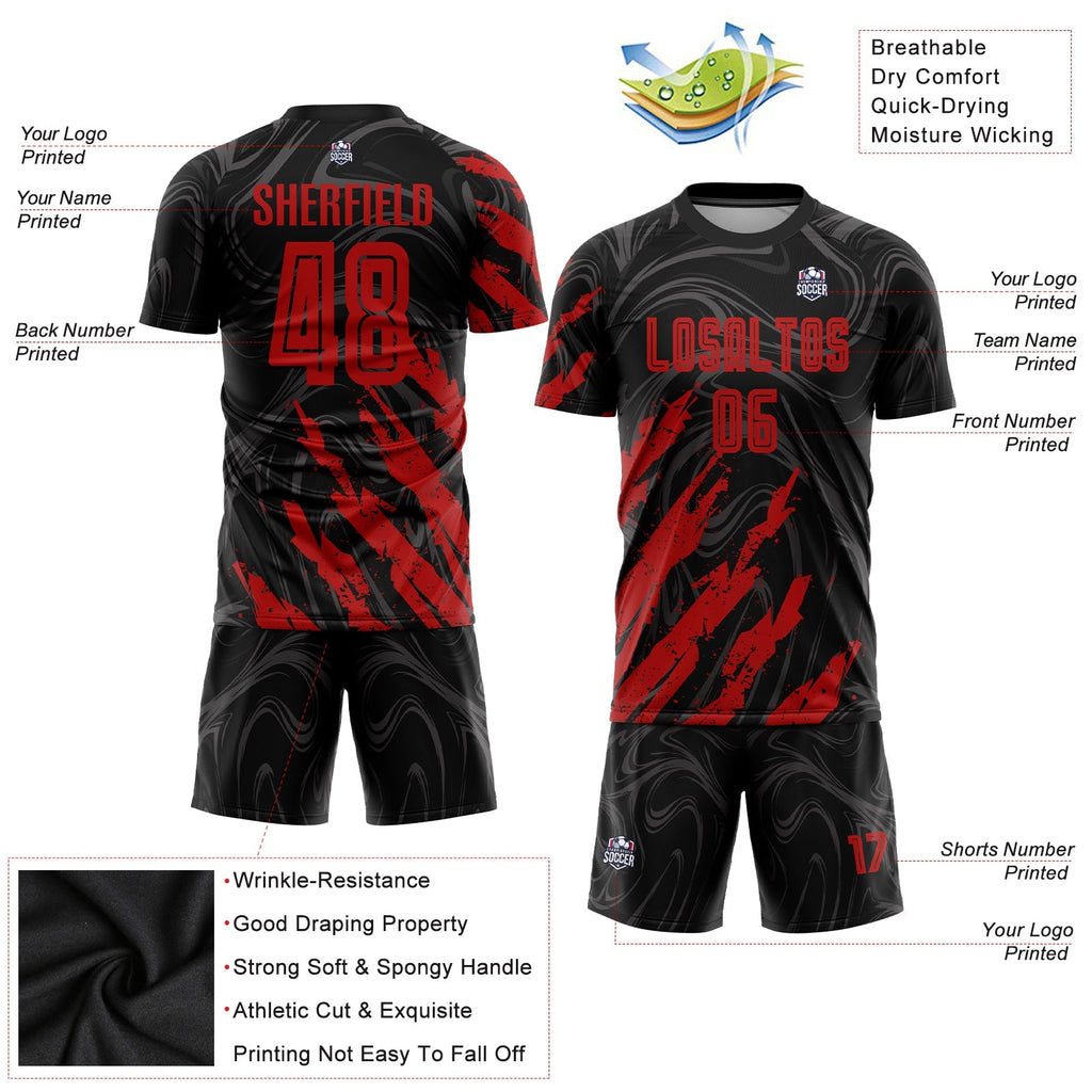 Custom Soccer Jersey - Black Red Sublimation Uniform - Style Soccer0985