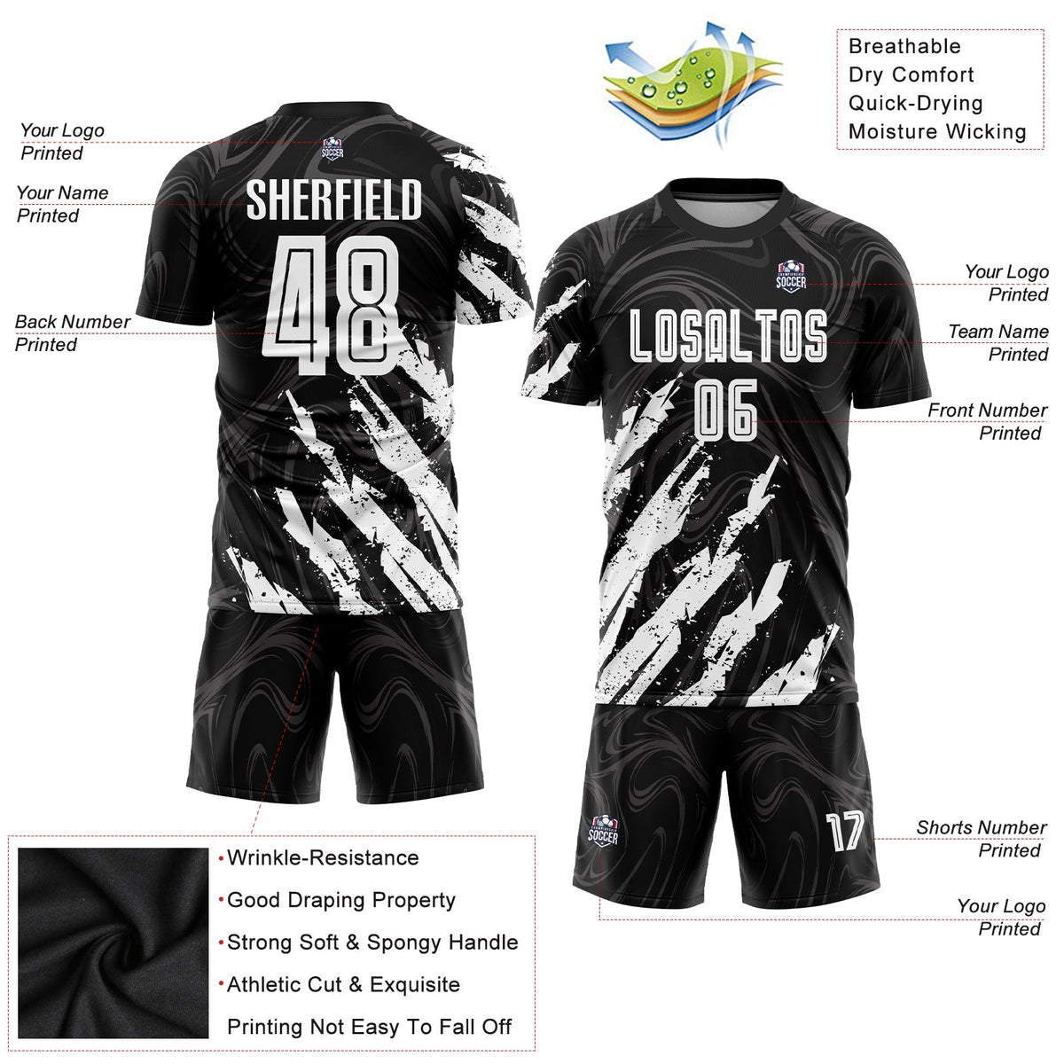 Custom Soccer Jersey - Black White Sublimation Uniform - Style Soccer0990