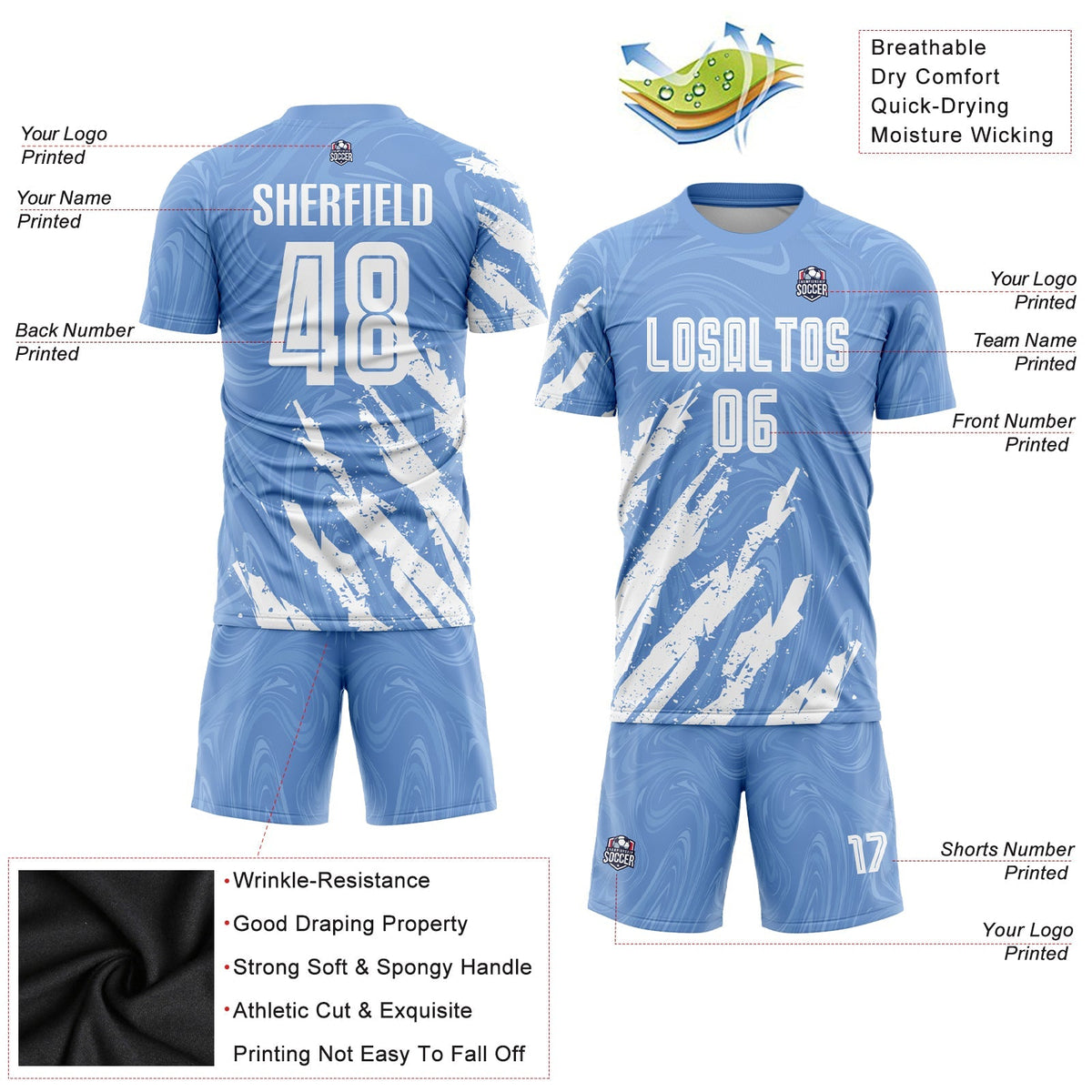 Custom Soccer Jersey - Light Blue White Sublimation Uniform - Style Soccer0995