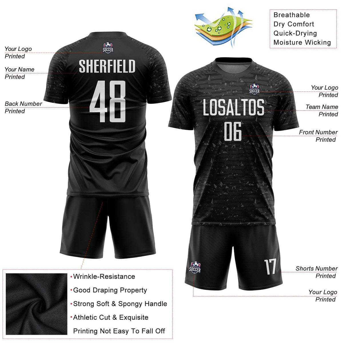 Custom Soccer Jersey - Black White Sublimation Uniform - Style Soccer1040