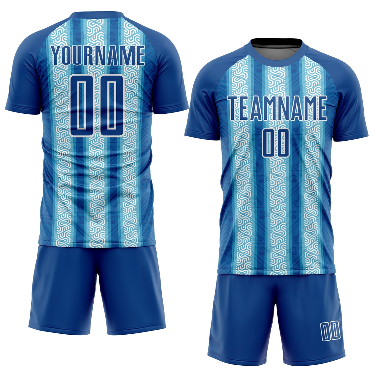 Custom Soccer Jersey - Blue Light Blue-White Ethnic Stripes Sublimation Uniform