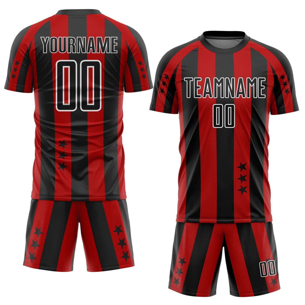 Custom Soccer Jersey - Red Black-White Stars And Stripes Sublimation Uniform
